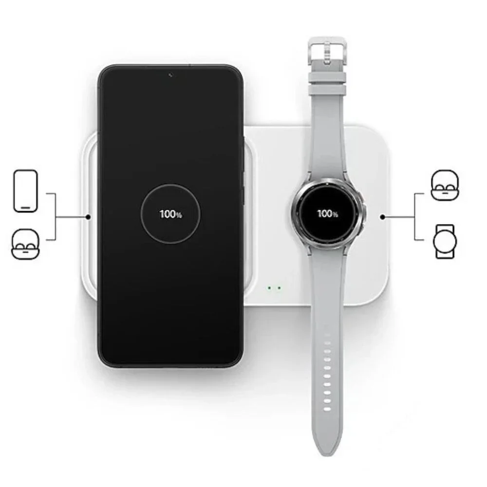 New Samsung 15W Wireless Charger Duo with Travel Adapter, White (Open Box)